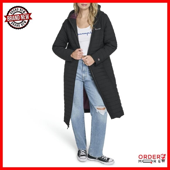 Lightweight Long Hooded Puffer Jacket - Sleek Quilting Full Zip